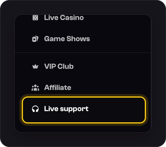 The side menu with Live support highlighted