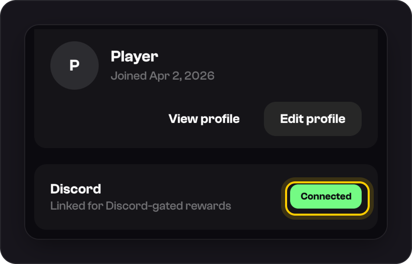 Settings, Profile: the Discord row, showing Connected