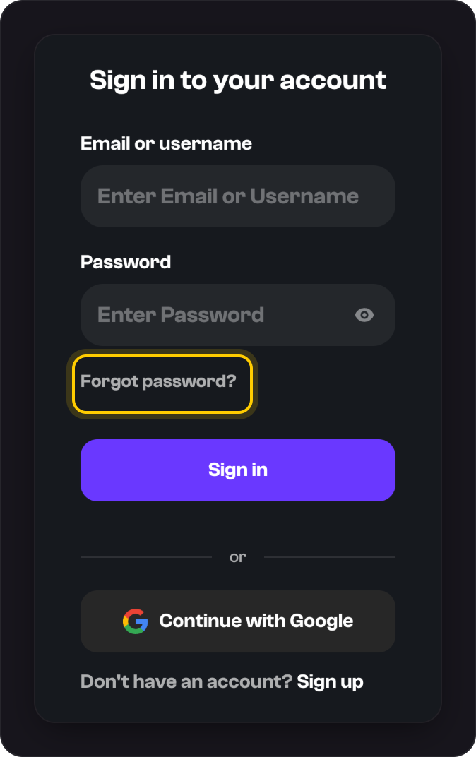 The Sign in screen with Forgot password? highlighted